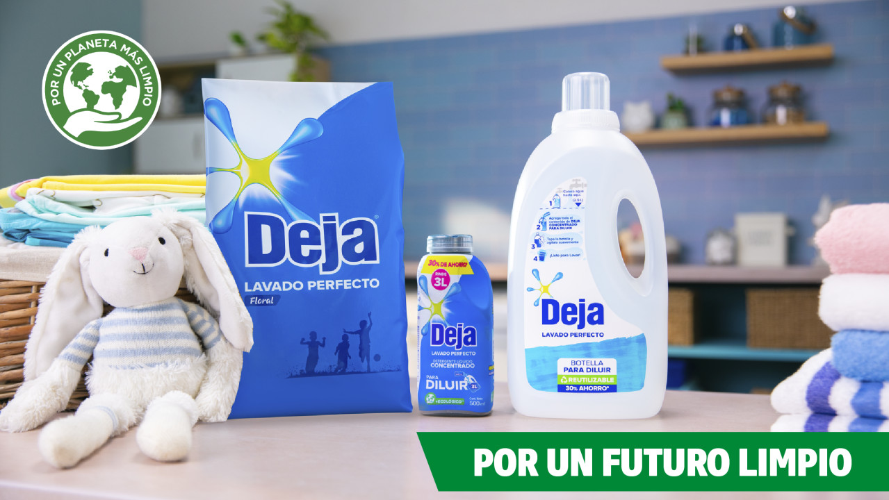 nuevo Deja líquido para Diluir, Deja, familias, familia ecuatoriana, fórmula tecnológica, activo biodegradable, limpia tu ropa, cuida tu ropa, medio ambiente, reciclaje, reutilizar, detergente ecológico, nuevo detergente.