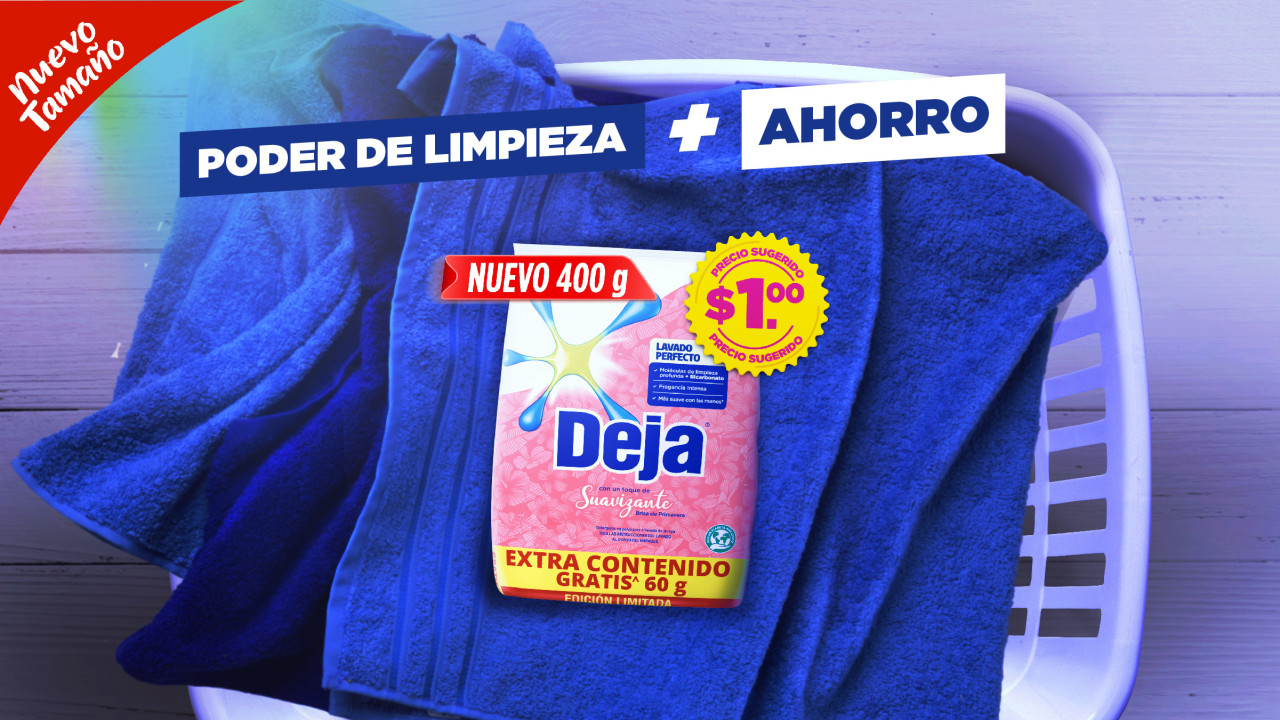 deja lavado perfecto, deja ecuador, poder de limpieza, mas ahorro, deja a $1, deja a un dolar, deja de 400 gramos, 400g, detergente de 400 g, deja con un toque de suavizante